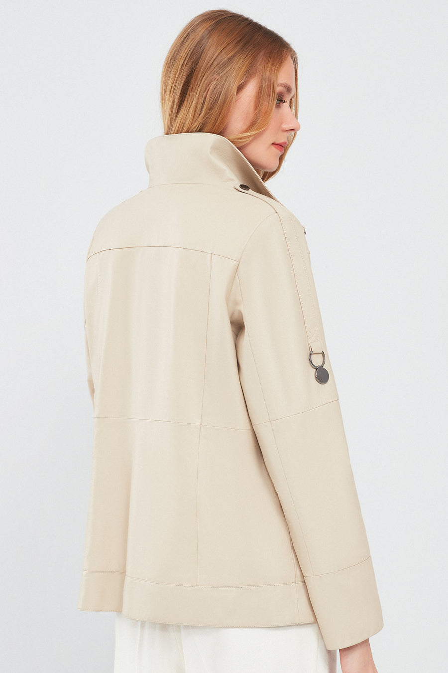 Luisa Kadın Bej Oversize Deri Mont