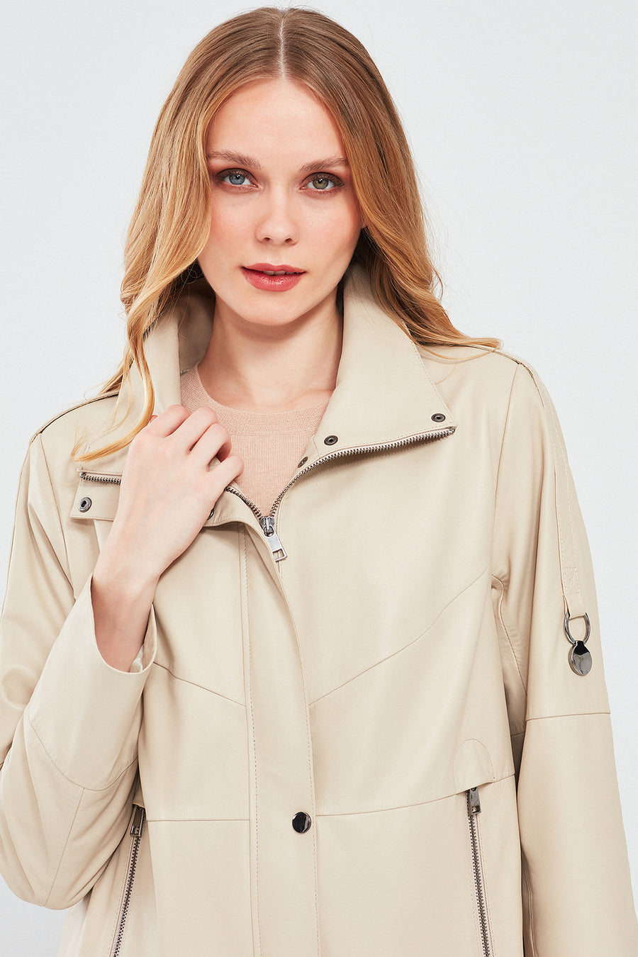Luisa Kadın Bej Oversize Deri Mont