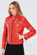 Milano Kadın Kırmızı Kısa Deri Ceket | Derimod