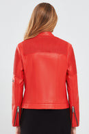 Milano Kadın Kırmızı Kısa Deri Ceket | Derimod