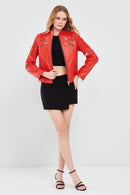 Milano Kadın Kırmızı Kısa Deri Ceket | Derimod