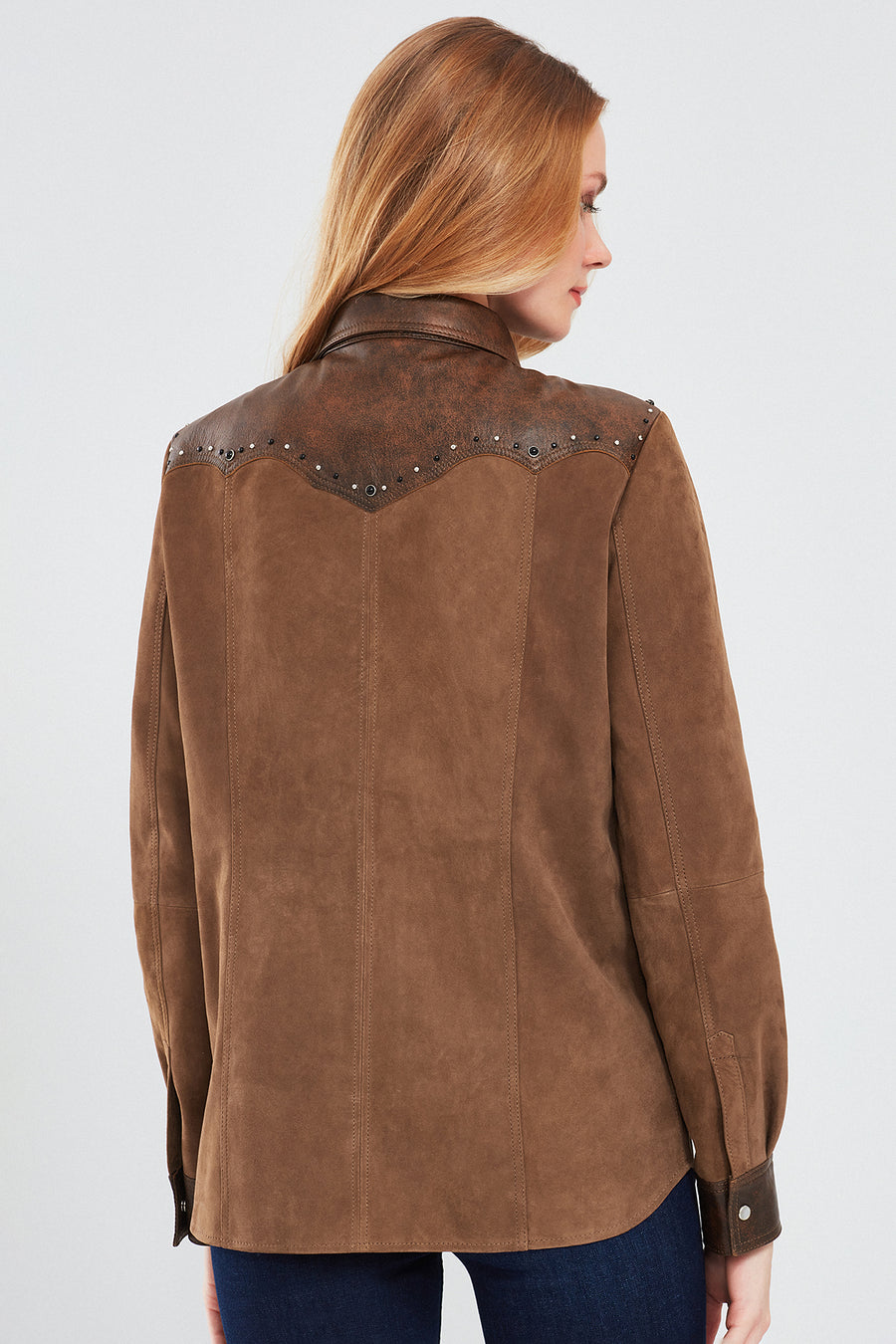 Western Women's Brown Shirt Style Suede Leather Jacket