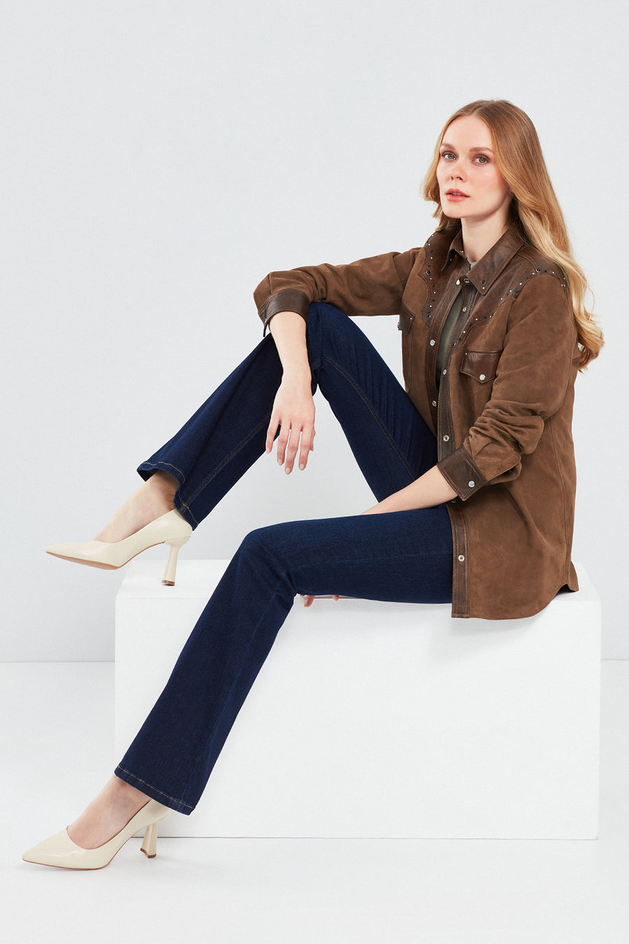 Western Women's Brown Shirt Style Suede Leather Jacket