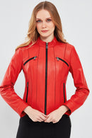 Linda Kadın Kırmızı Kısa Deri Ceket | Derimod