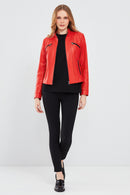 Linda Kadın Kırmızı Kısa Deri Ceket | Derimod