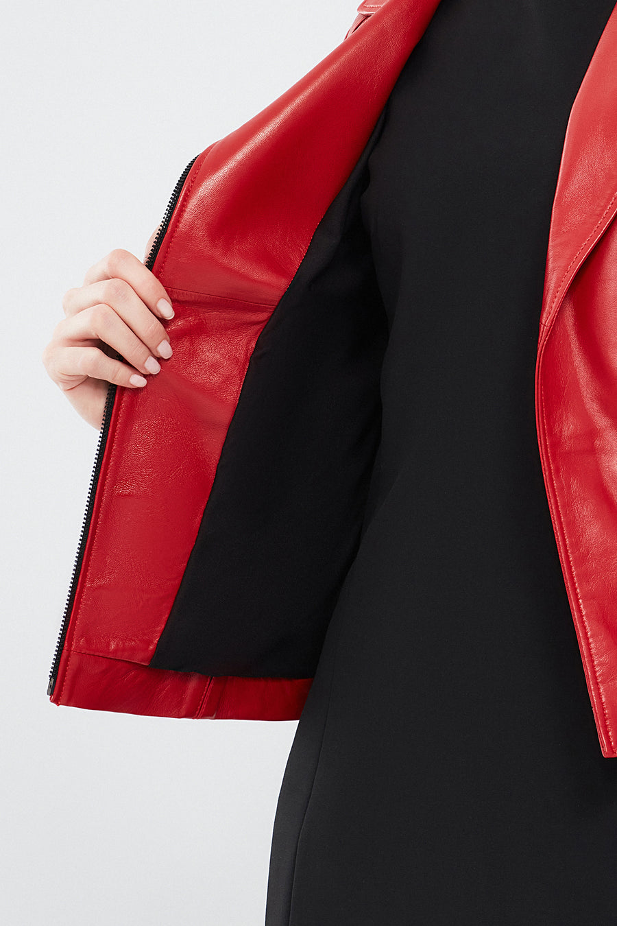 Kiara Kadın Kırmızı Slim-Fit Biker Deri Ceket