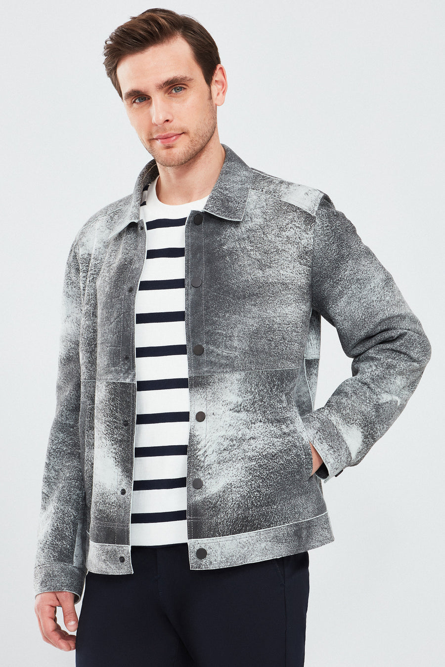 Saka Men's Gray Nubuck Leather Coat