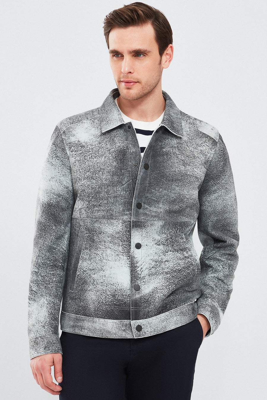 Saka Men's Gray Nubuck Leather Coat