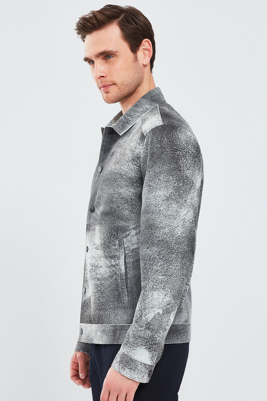 Saka Men's Gray Nubuck Leather Coat