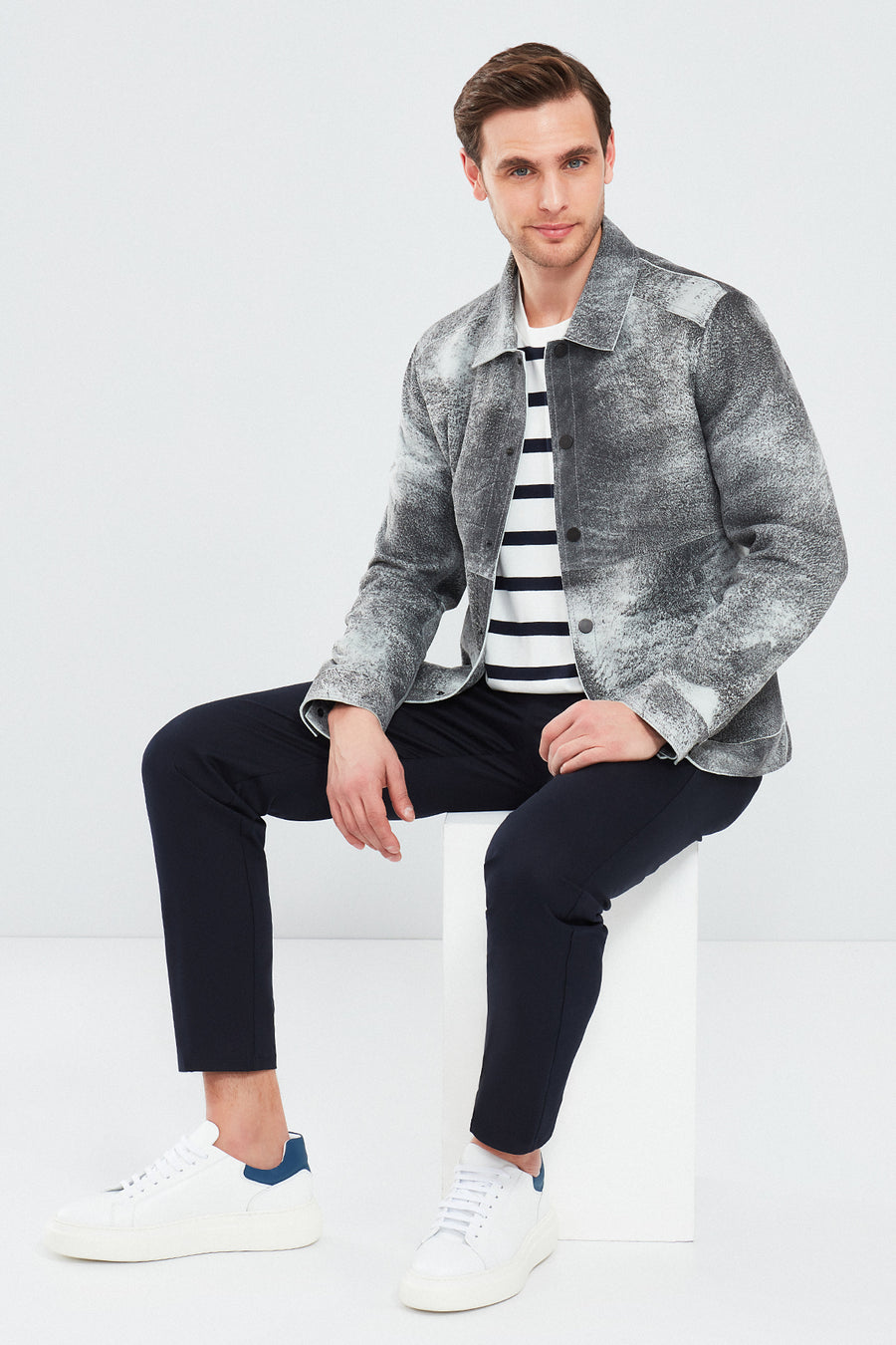 Saka Men's Gray Nubuck Leather Coat