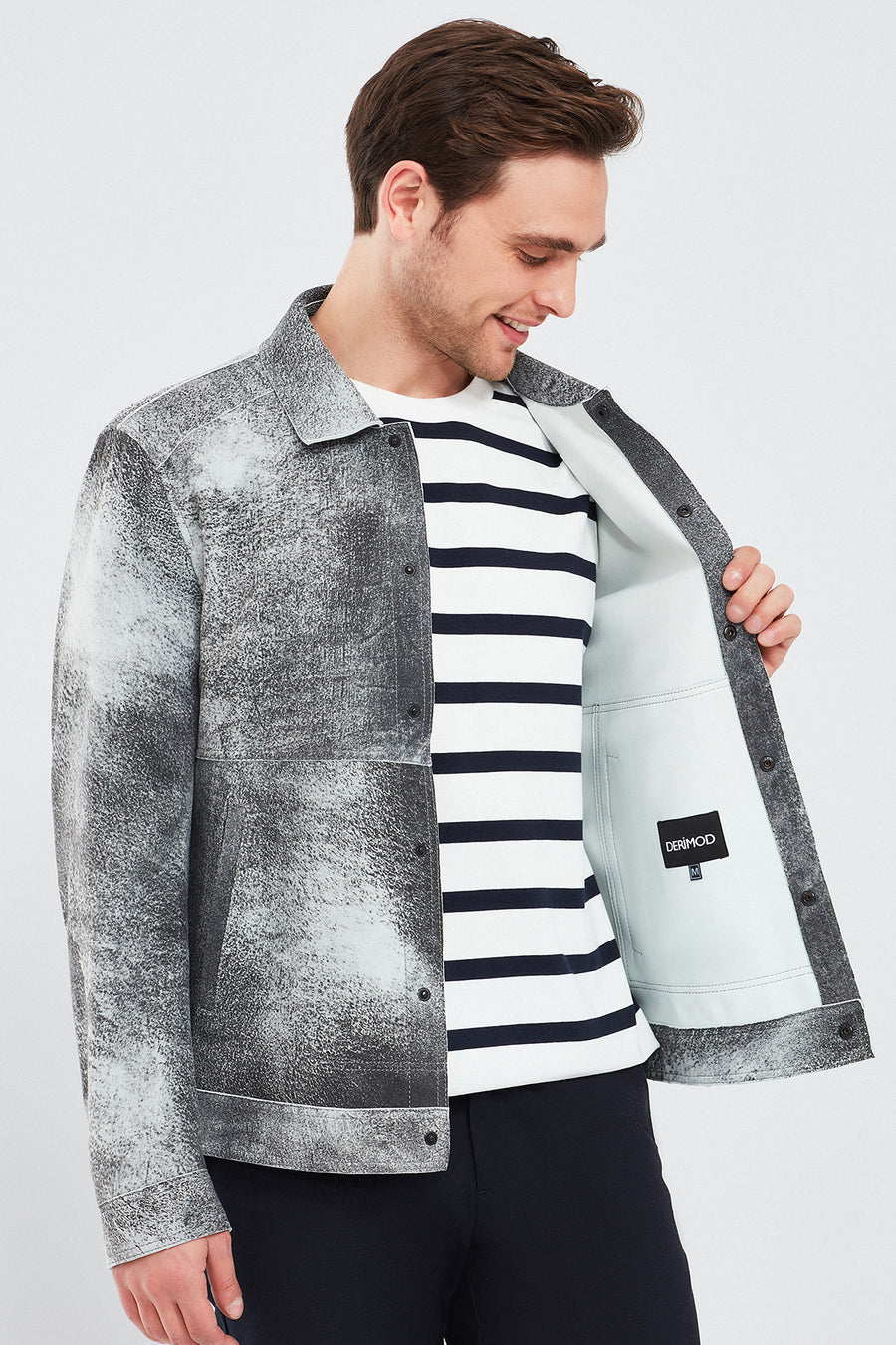 Saka Men's Gray Nubuck Leather Coat