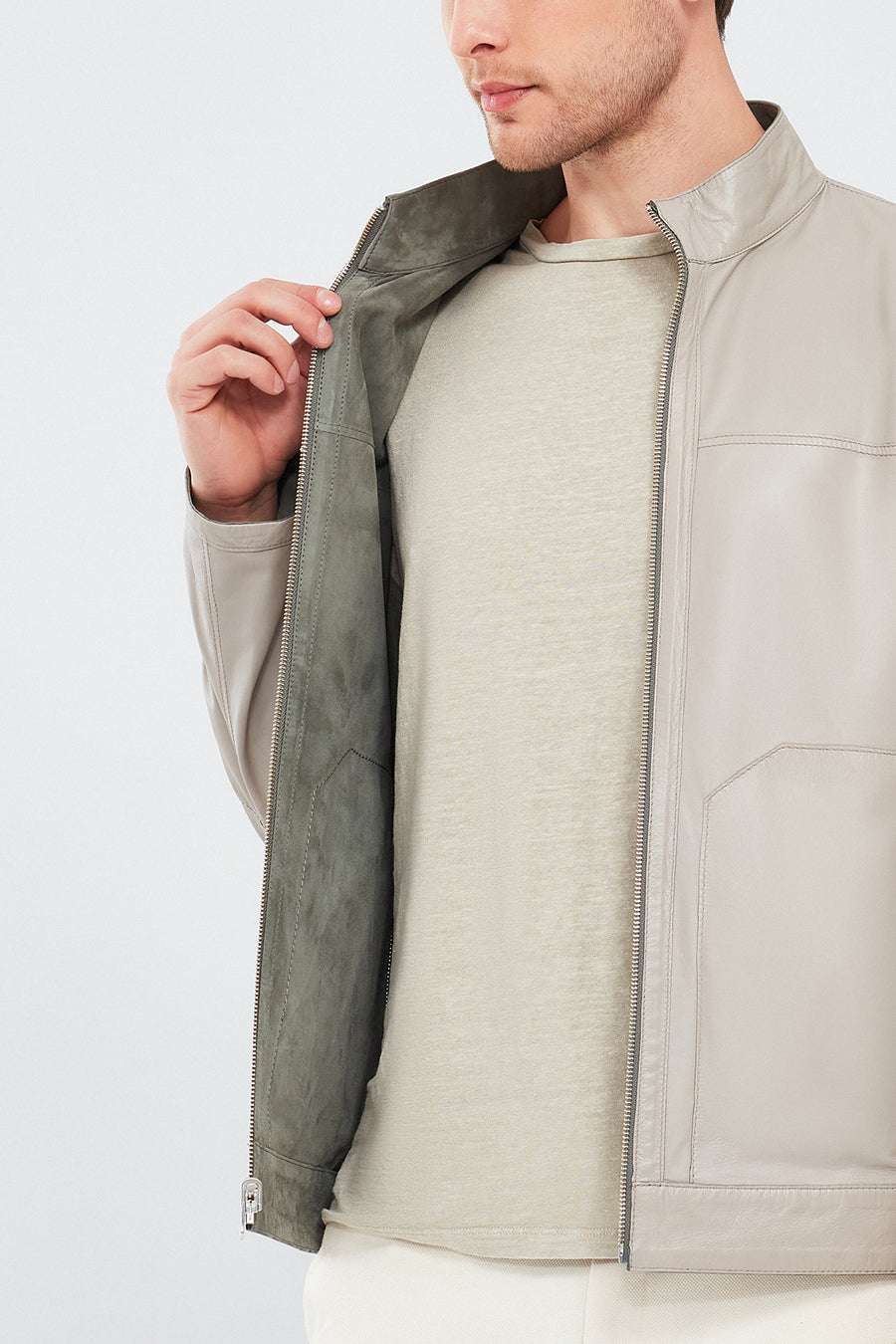Rakitic Men's Green Double Sided Suede Leather Coat
