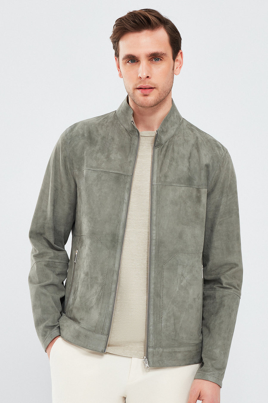Rakitic Men's Green Double Sided Suede Leather Coat