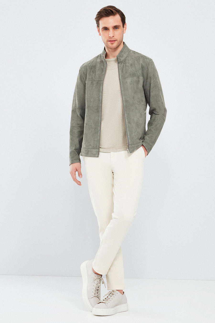 Rakitic Men's Green Double Sided Suede Leather Coat