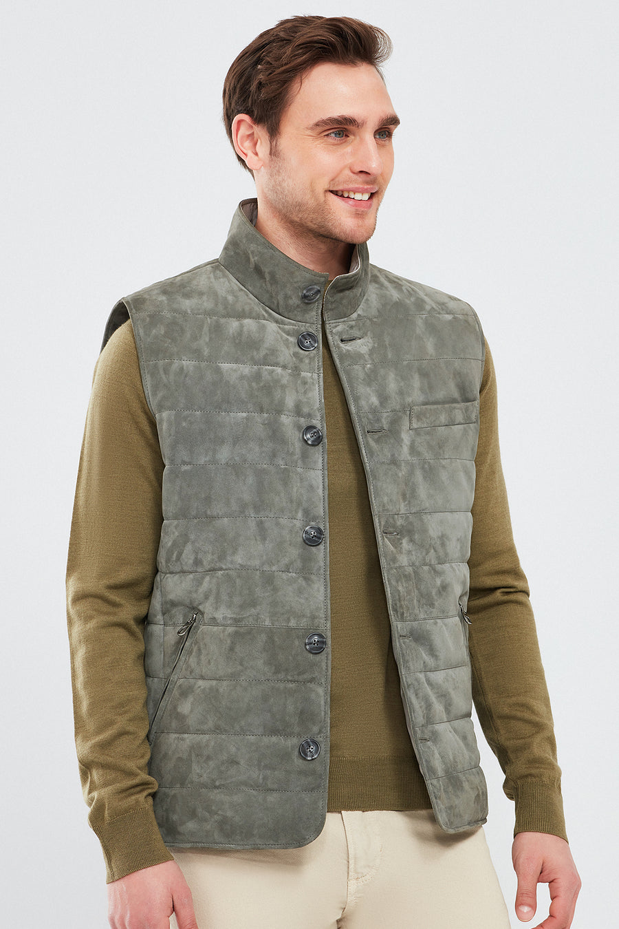 Isko Men's Gray Suede Leather Vest