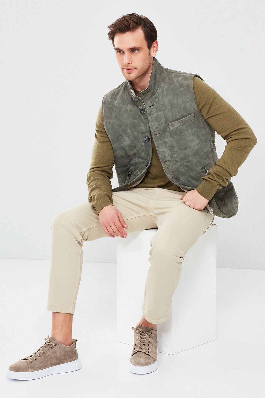Isko Men's Gray Suede Leather Vest