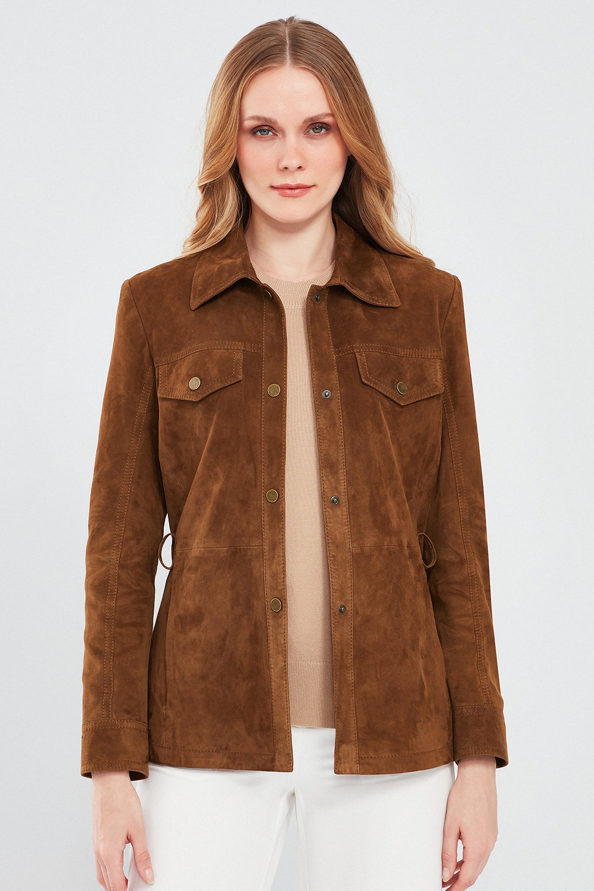 Margo Kadın Kahverengi Gömlek Yaka Süet Deri Ceket
