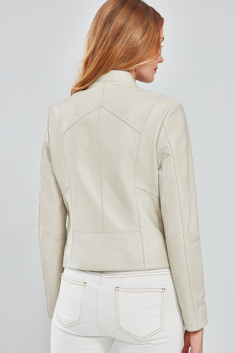 Sharon Women's Beige Short Leather Jacket
