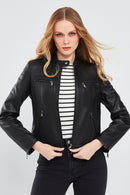 Alison Women's Black Short Leather Jacket | Derimod