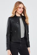 Alison Women's Black Short Leather Jacket | Derimod