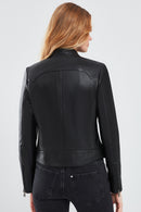 Alison Women's Black Short Leather Jacket | Derimod