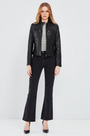 Alison Women's Black Short Leather Jacket | Derimod