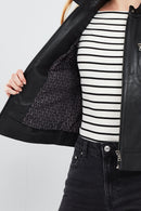 Alison Women's Black Short Leather Jacket | Derimod