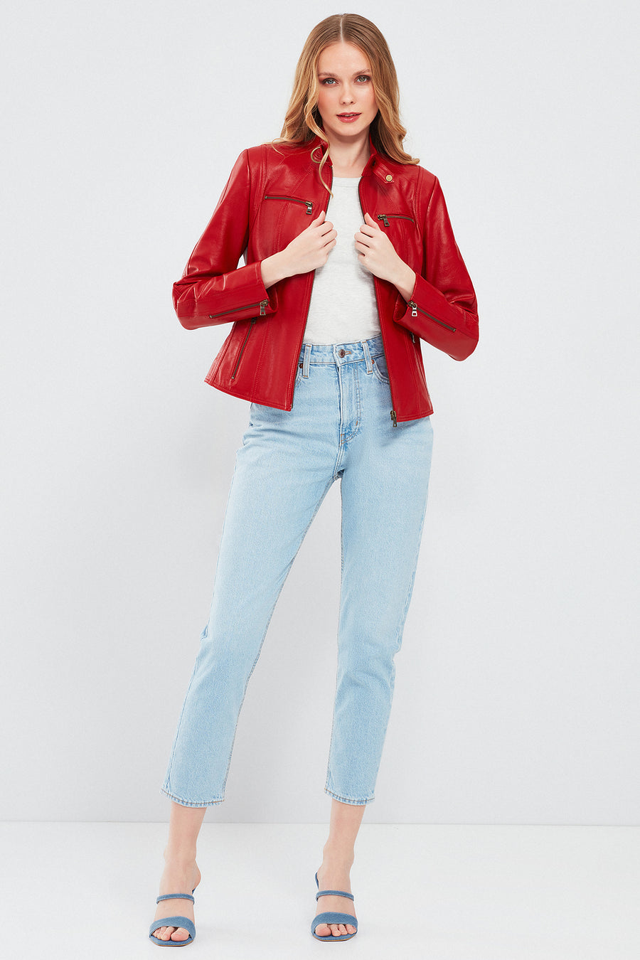 Maria Women's Red Short Leather Jacket