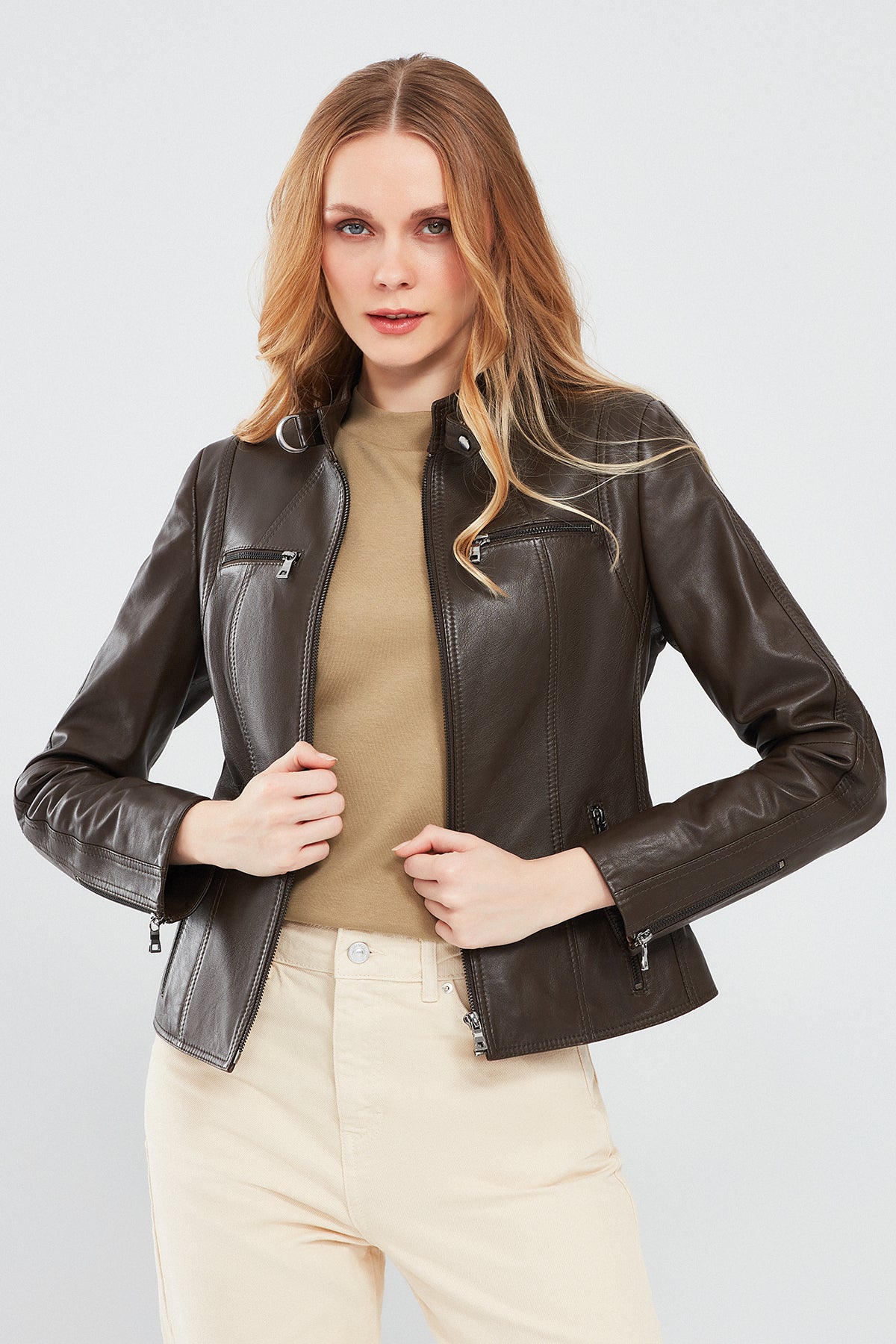 Maria Women's Brown Short Leather Jacket 24SGE5178R3 | Derimod