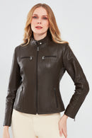 Maria Women's Brown Short Leather Jacket | Derimod
