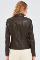Maria Women's Brown Short Leather Jacket | Derimod