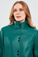 Lopez Kadın Yeşil Oversize Deri Ceket | Derimod