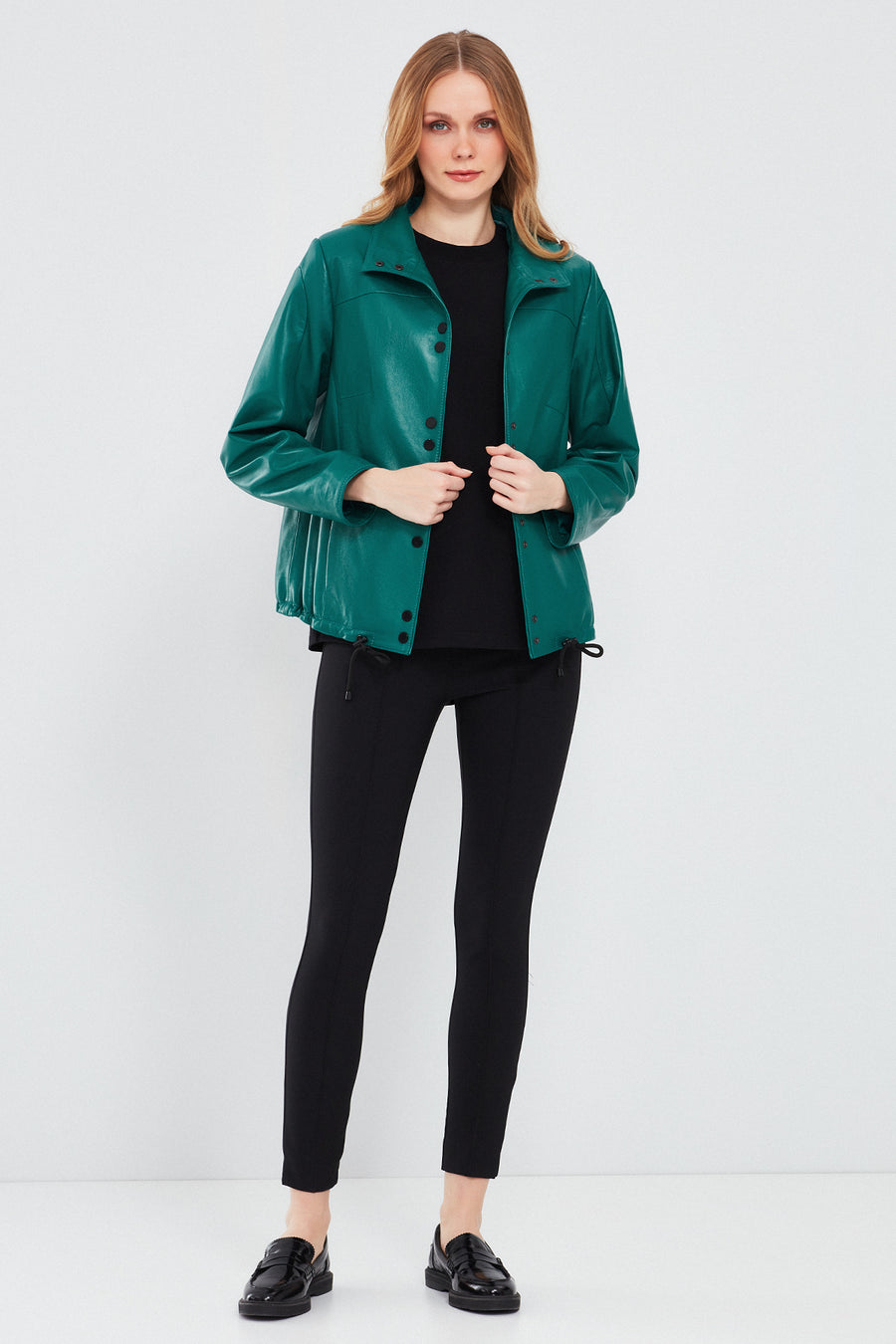 Lopez Kadın Yeşil Oversize Deri Ceket