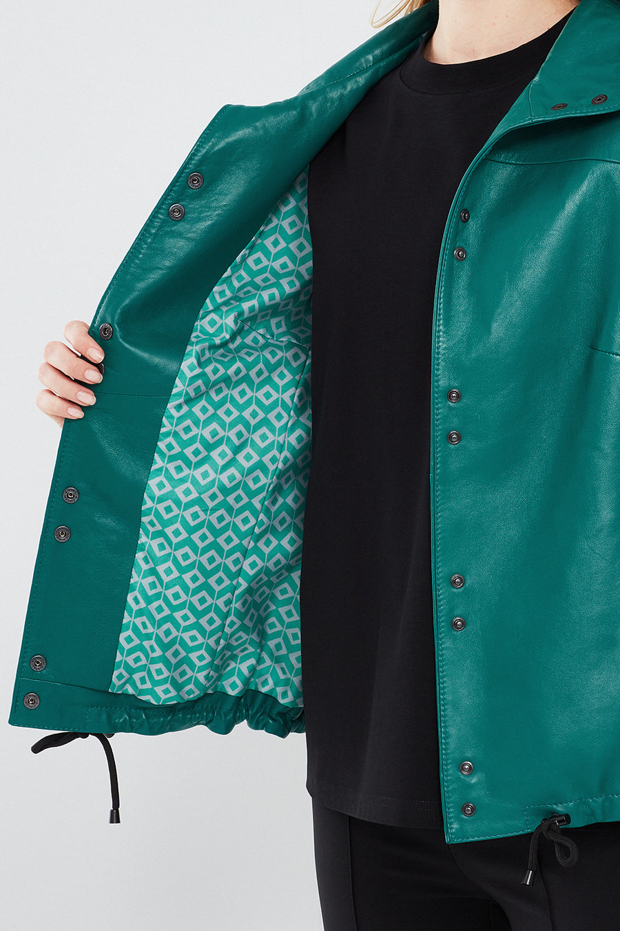 Lopez Kadın Yeşil Oversize Deri Ceket