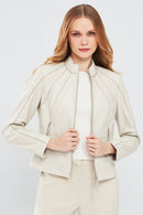 Julia Women's Beige Short Leather Jacket | Derimod