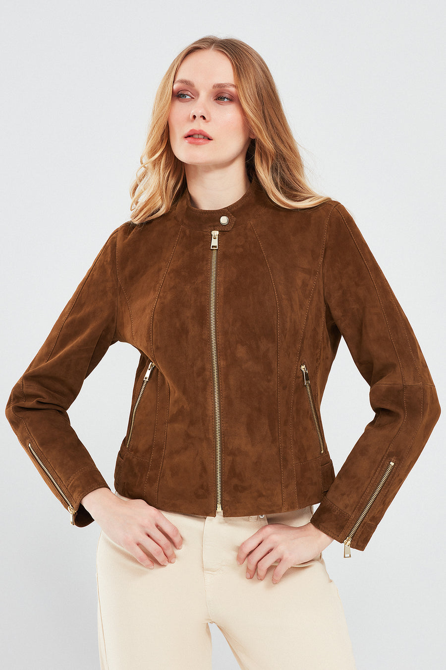 Grace Women's Brown Short Suede Leather Jacket