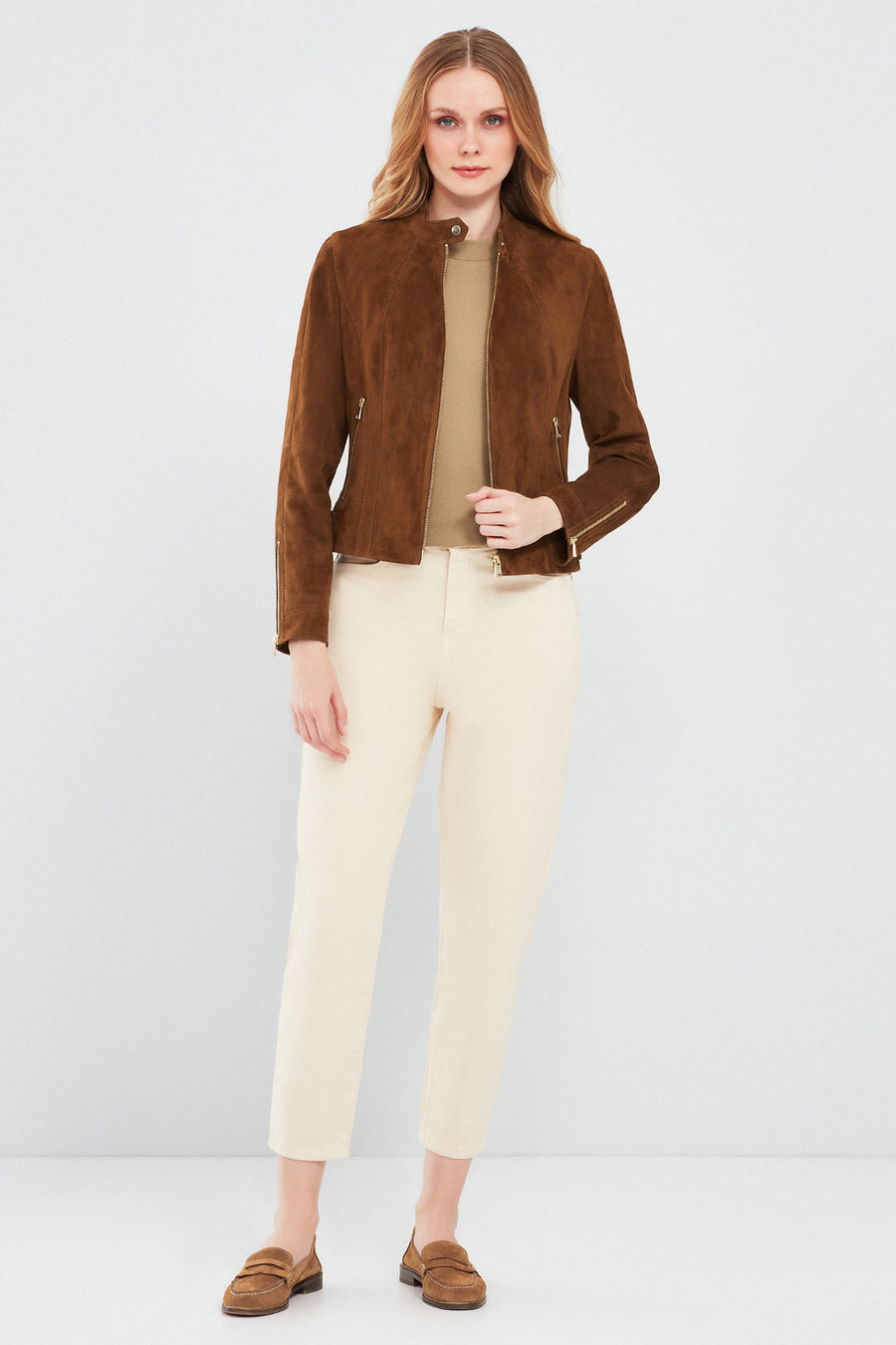 Grace Women's Brown Short Suede Leather Jacket
