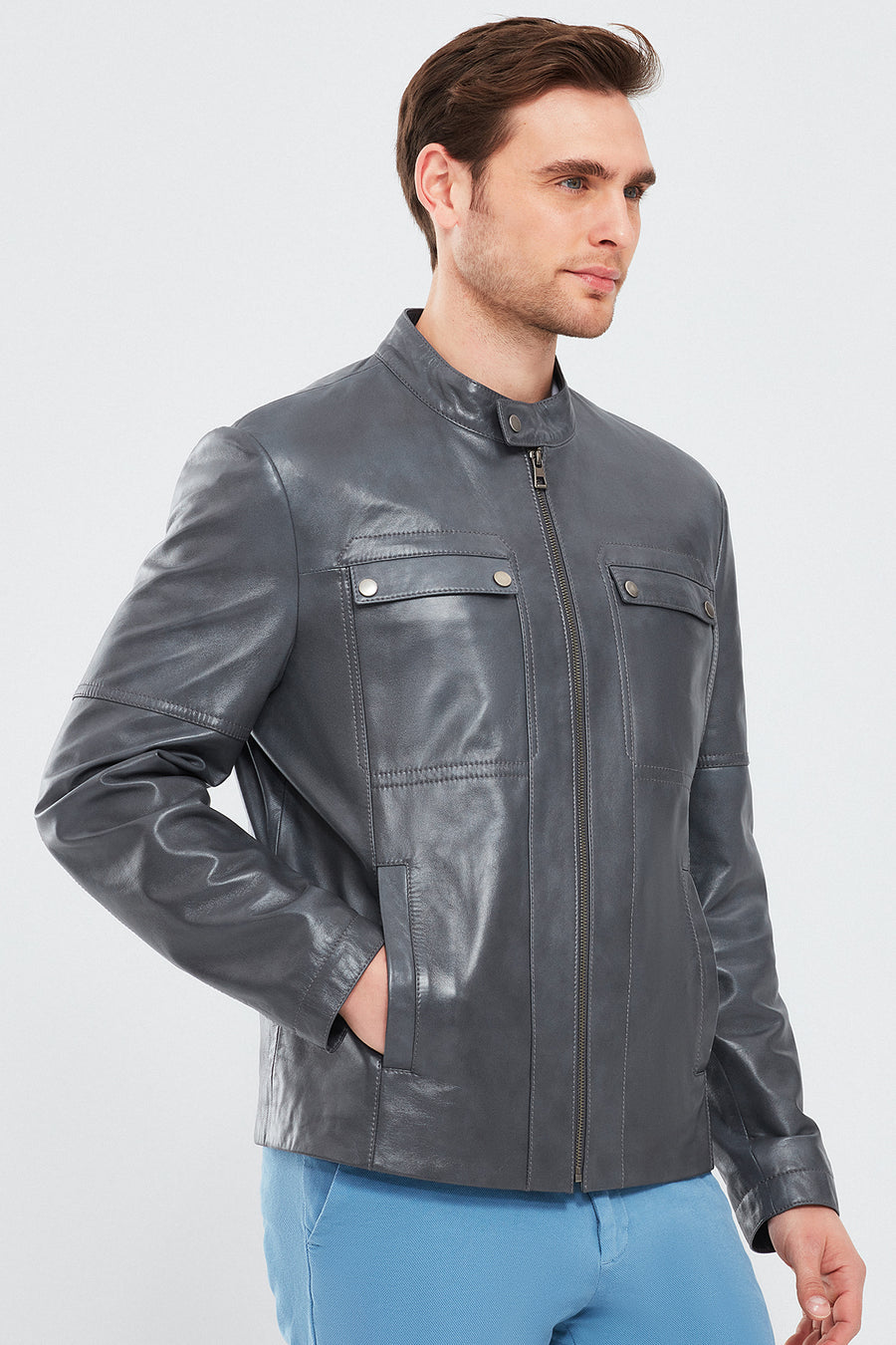 Larry Men's Gray Leather Coat
