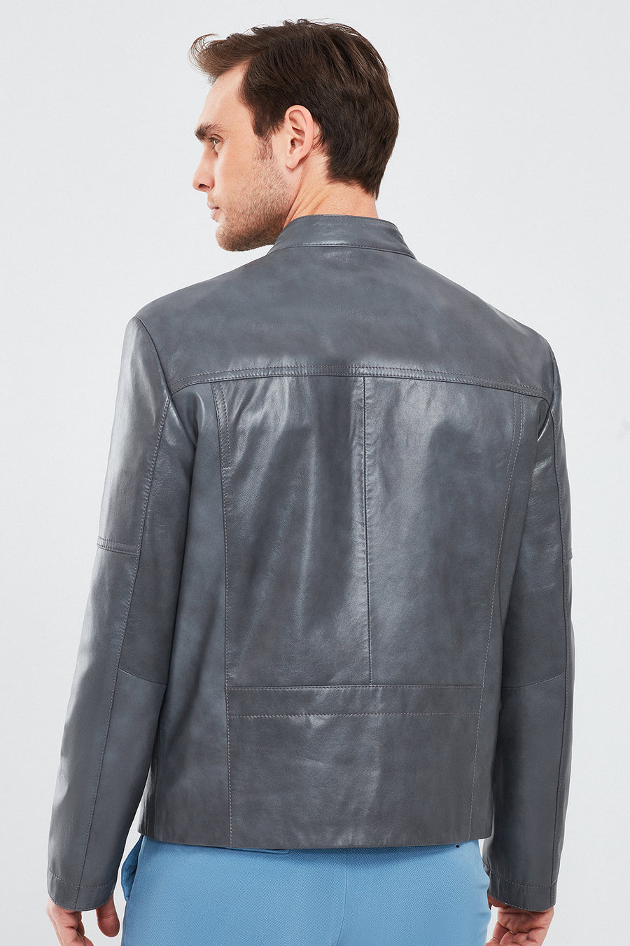 Larry Men's Gray Leather Coat