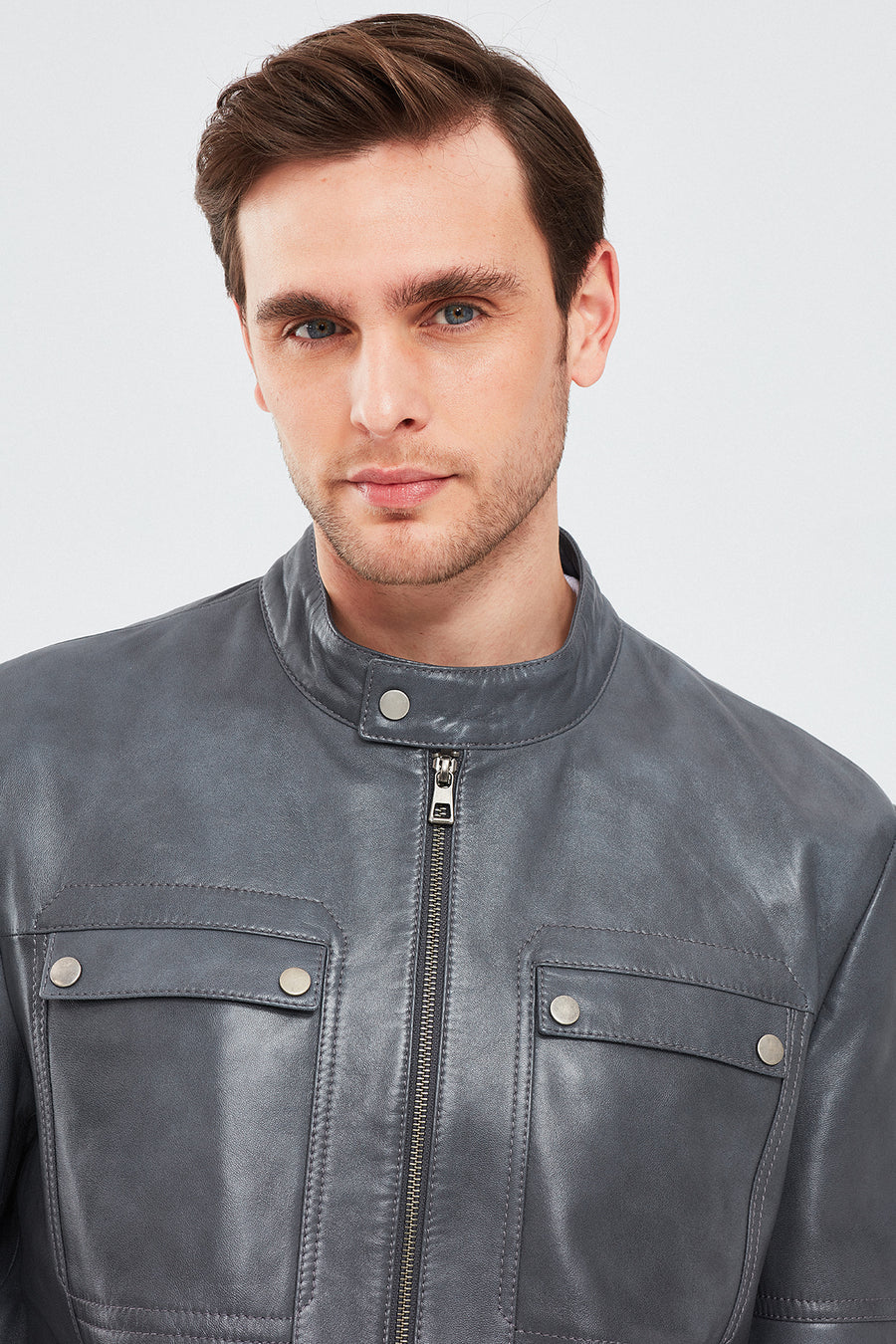 Larry Men's Gray Leather Coat