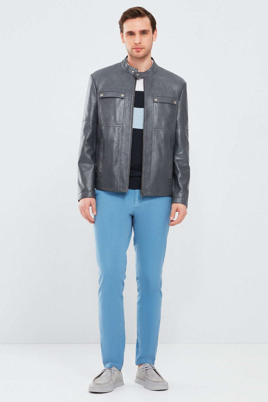 Larry Men's Gray Leather Coat