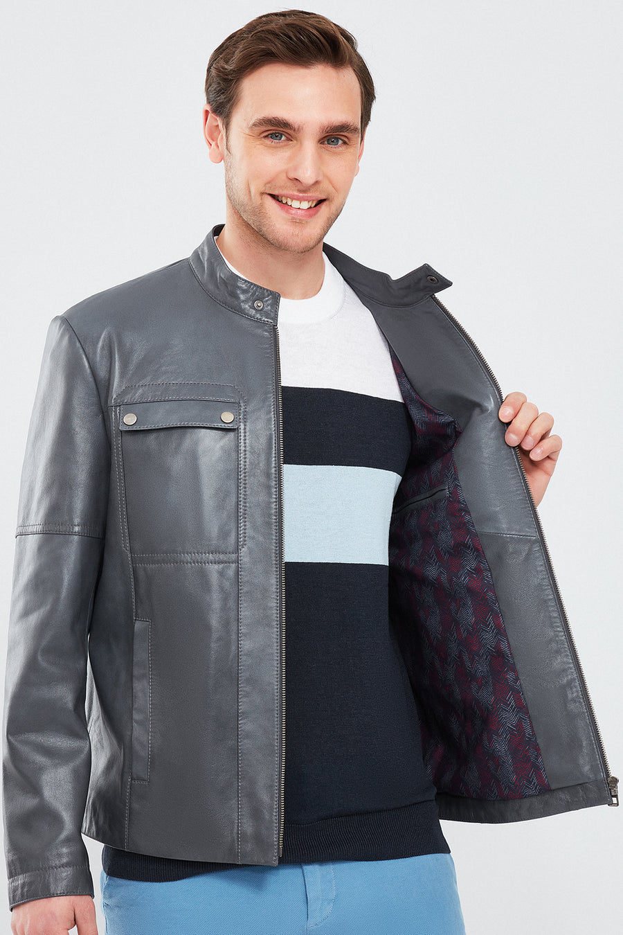 Larry Men's Gray Leather Coat