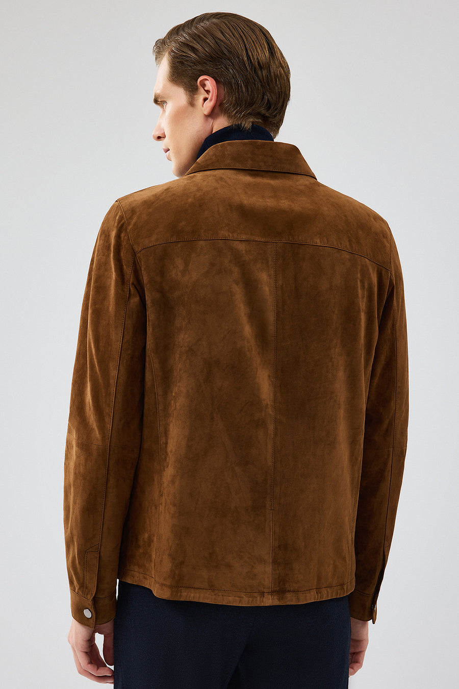 Enzo Men's Brown Shirt Collar Suede Leather Coat