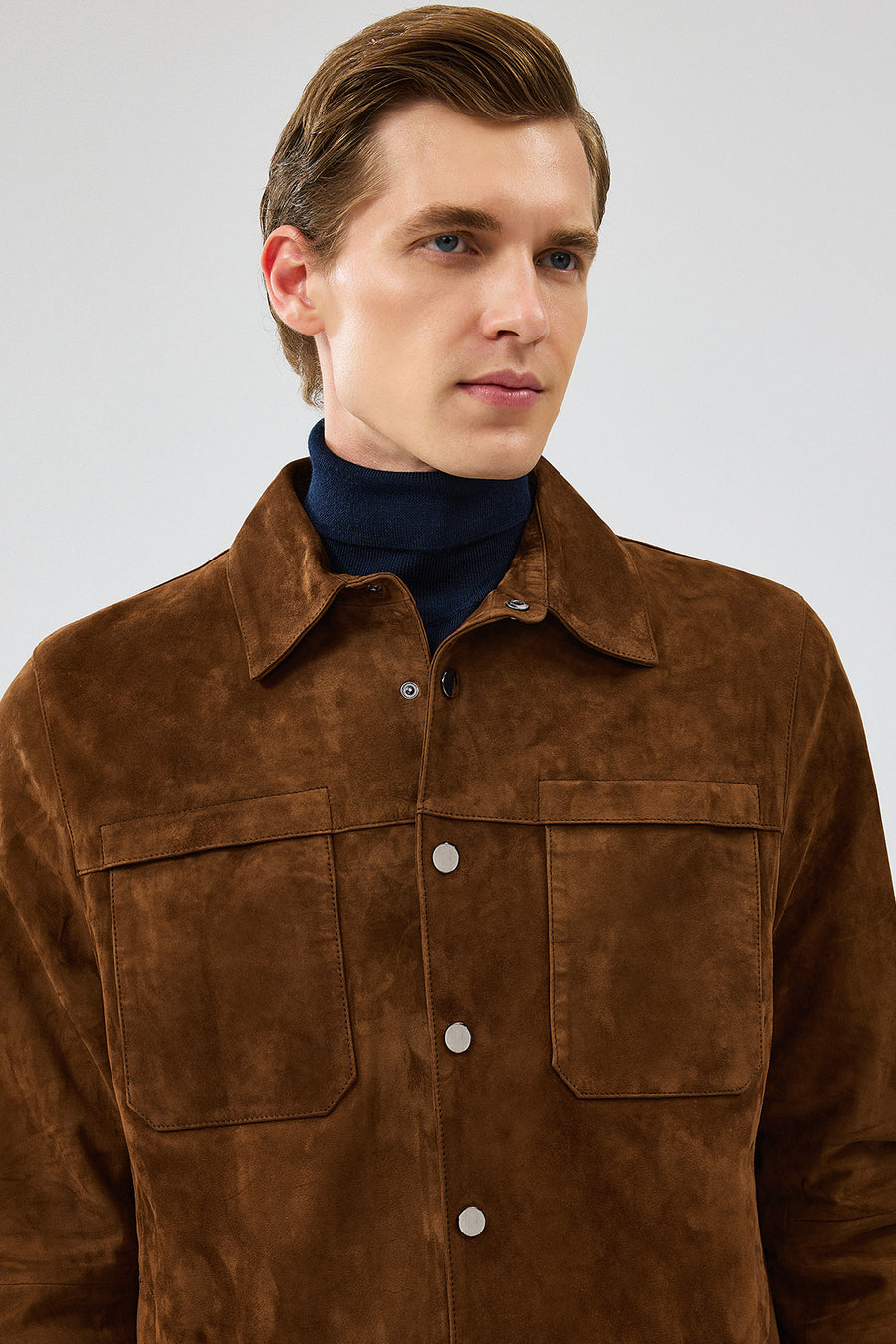 Enzo Men's Brown Shirt Collar Suede Leather Coat