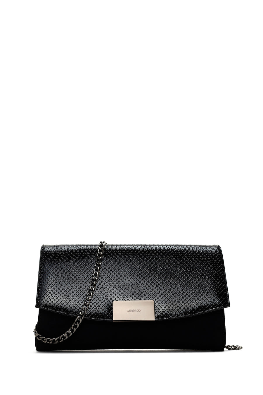 Women's Black Chain Strap Patterned Clutch Bag 24WBD200014 | Derimod