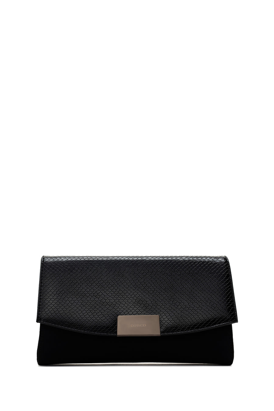Women's Black Chain Strap Patterned Clutch Bag