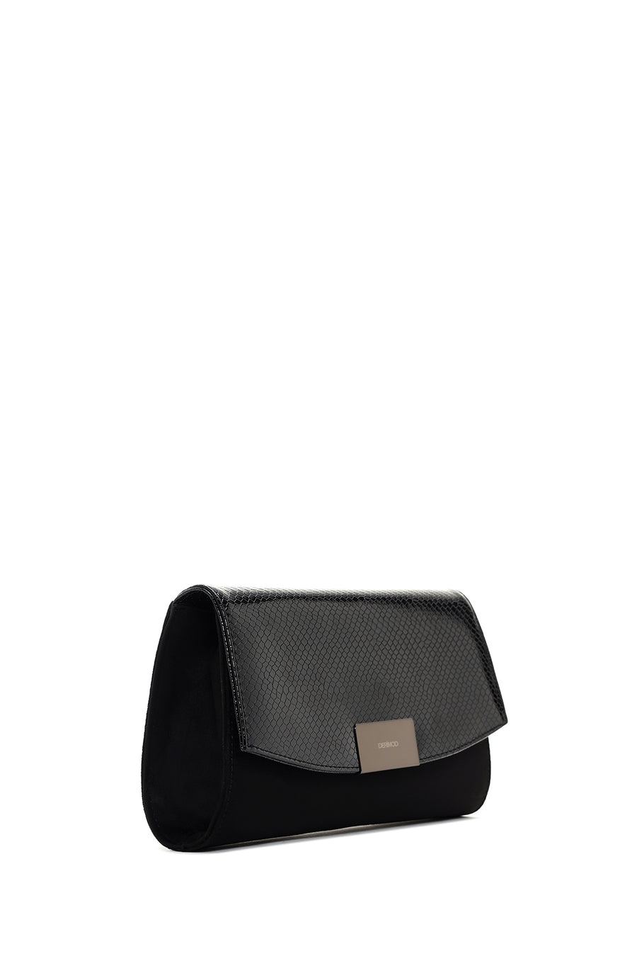 Women's Black Chain Strap Patterned Clutch Bag