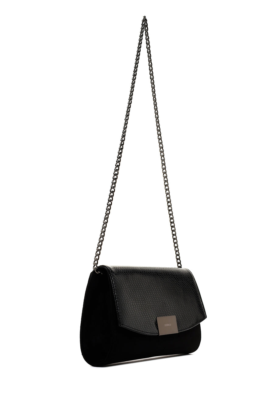 Women's Black Chain Strap Patterned Clutch Bag