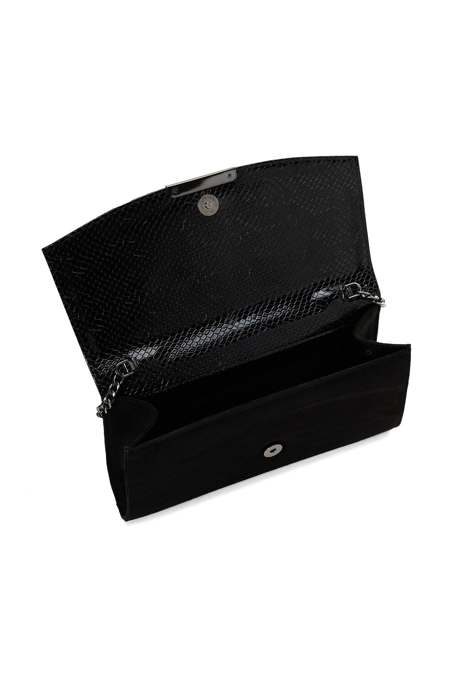 Women's Black Chain Strap Patterned Clutch Bag