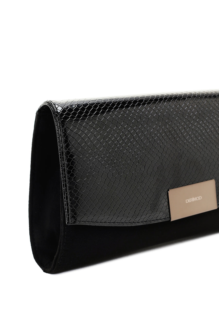 Women's Black Chain Strap Patterned Clutch Bag